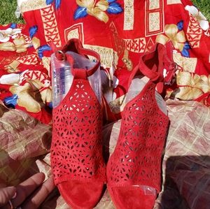 Red Lazer Cut out Heels